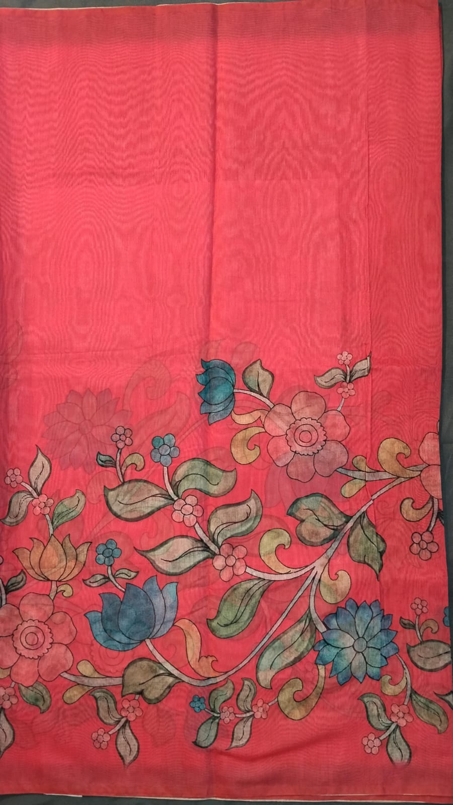 Peach Cotton Saree with Lotus Paint Design