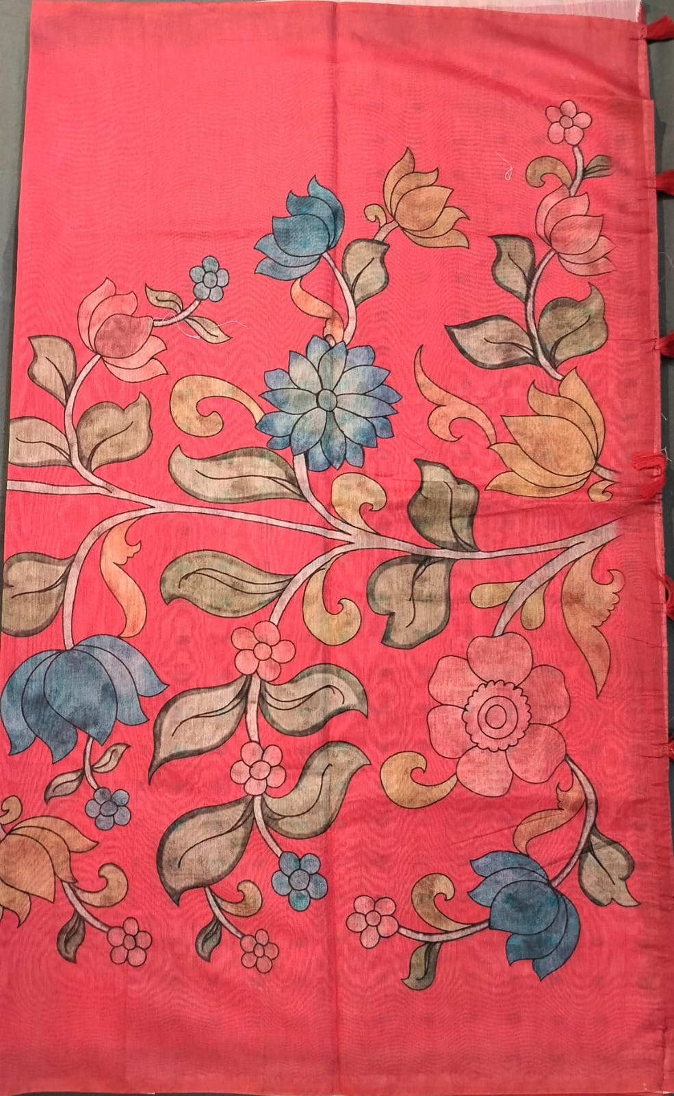 Peach Cotton Saree with Lotus Paint Design