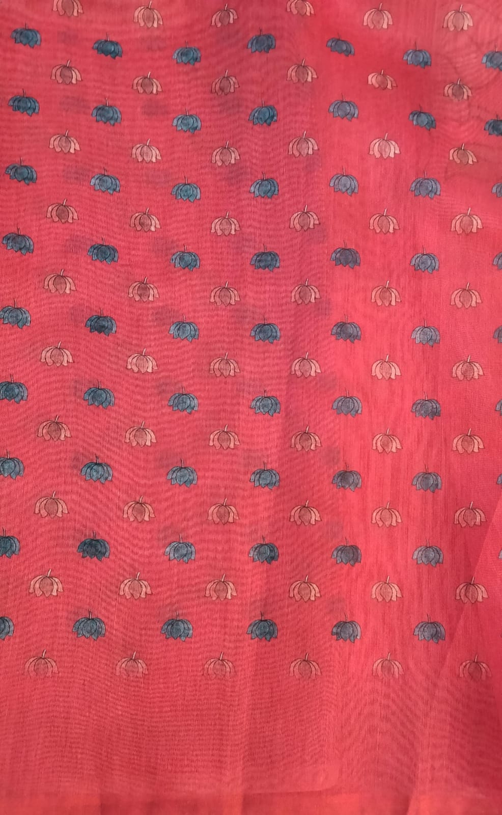Peach Cotton Saree with Lotus Paint Design