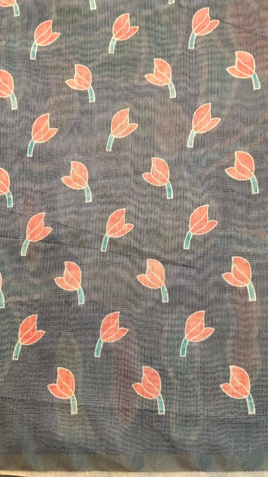 Ash Cotton Saree with Lotus Paint Design