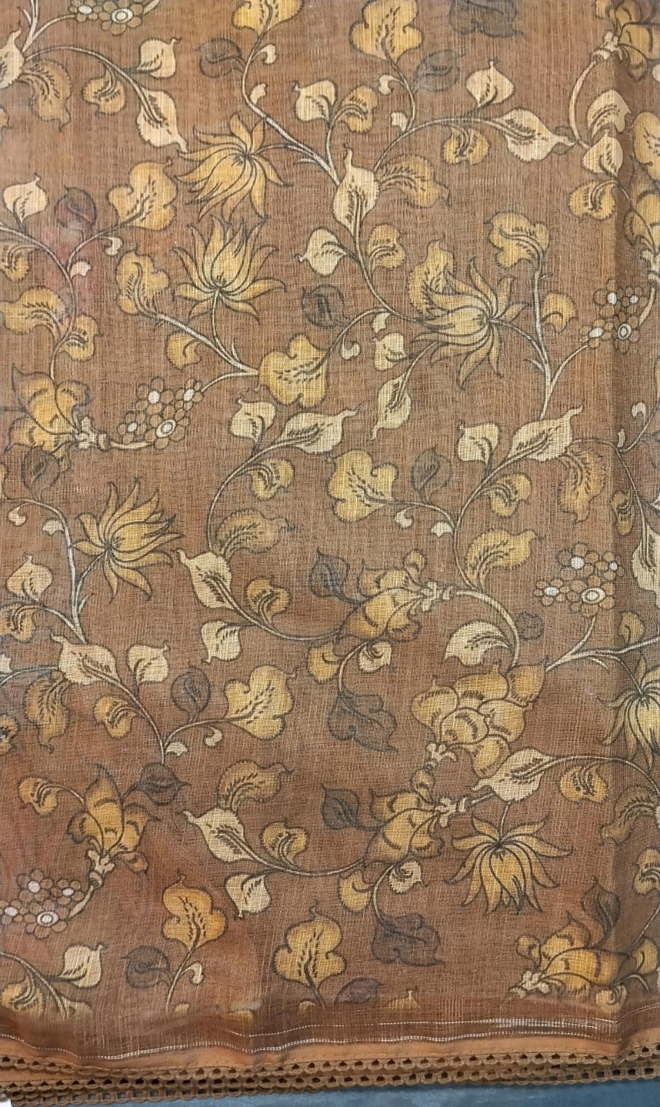 Mustard Yellow Cotton Saree with Kalamkari
