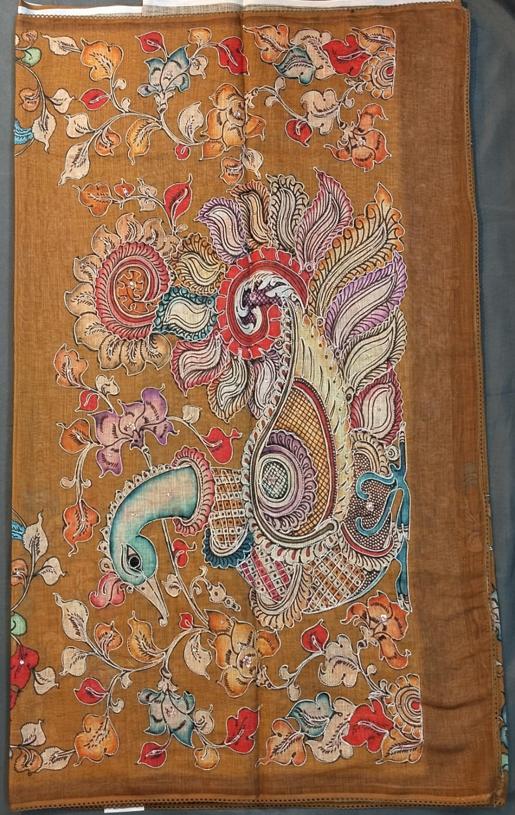 Mustard Yellow Cotton Saree with Kalamkari