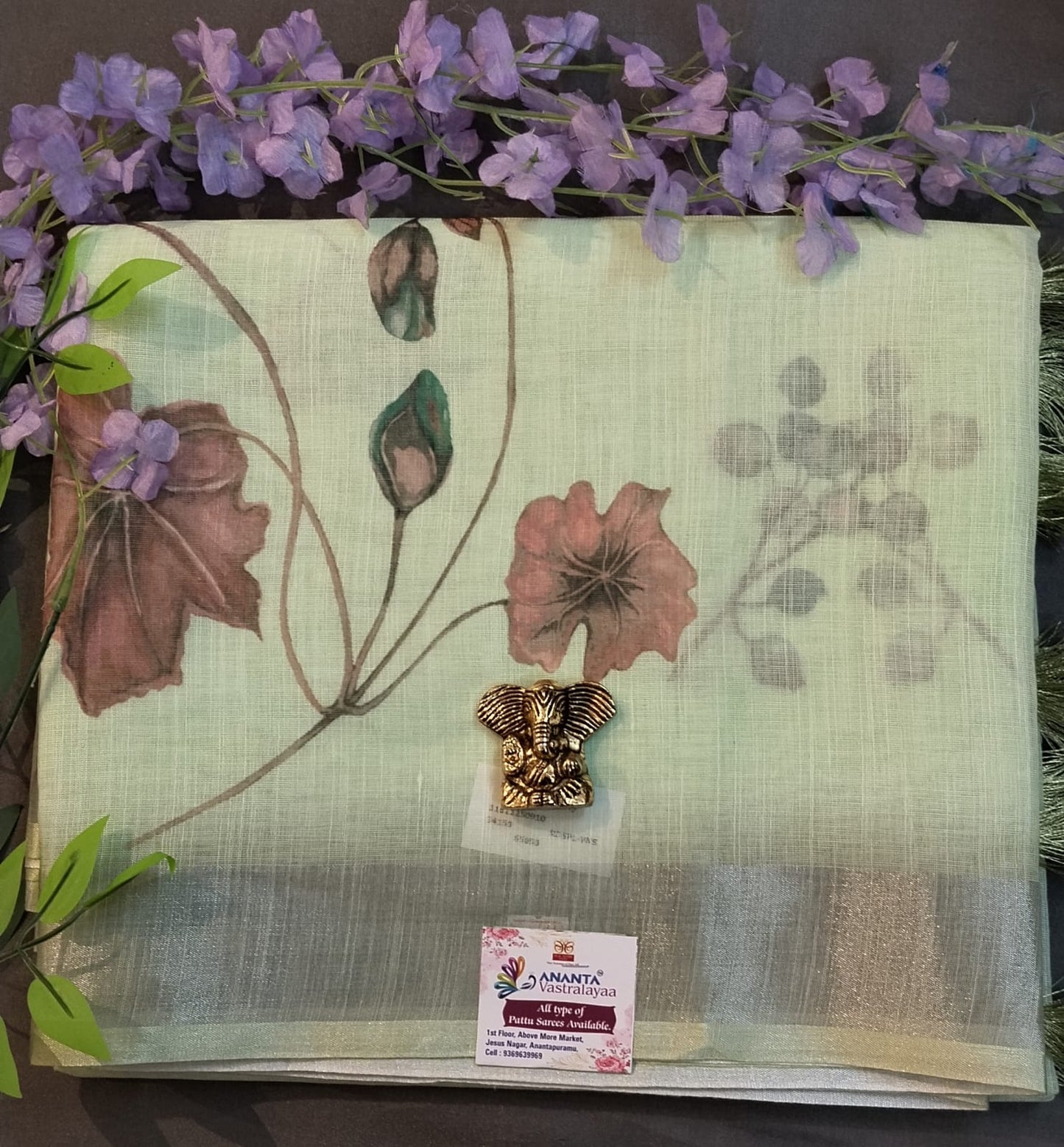 White Linen Saree with Silver Border