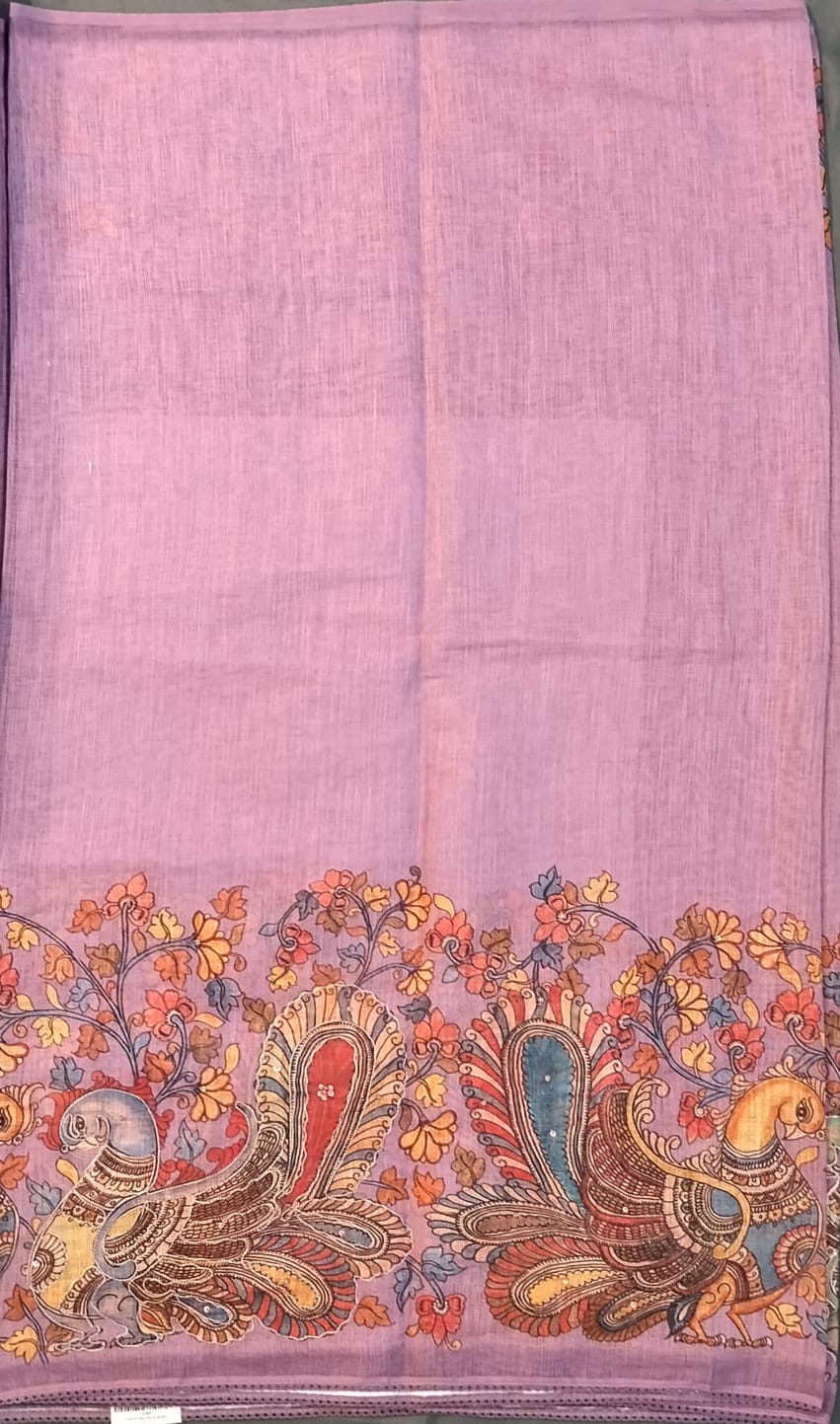 Light Purple Cotton Saree with Kalamkari Work