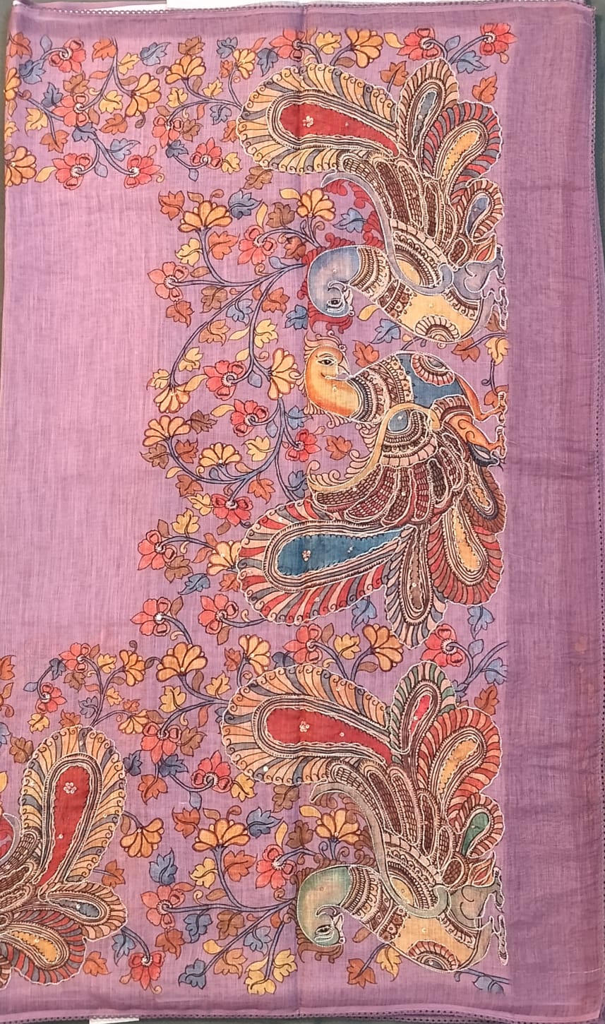 Light Purple Cotton Saree with Kalamkari Work