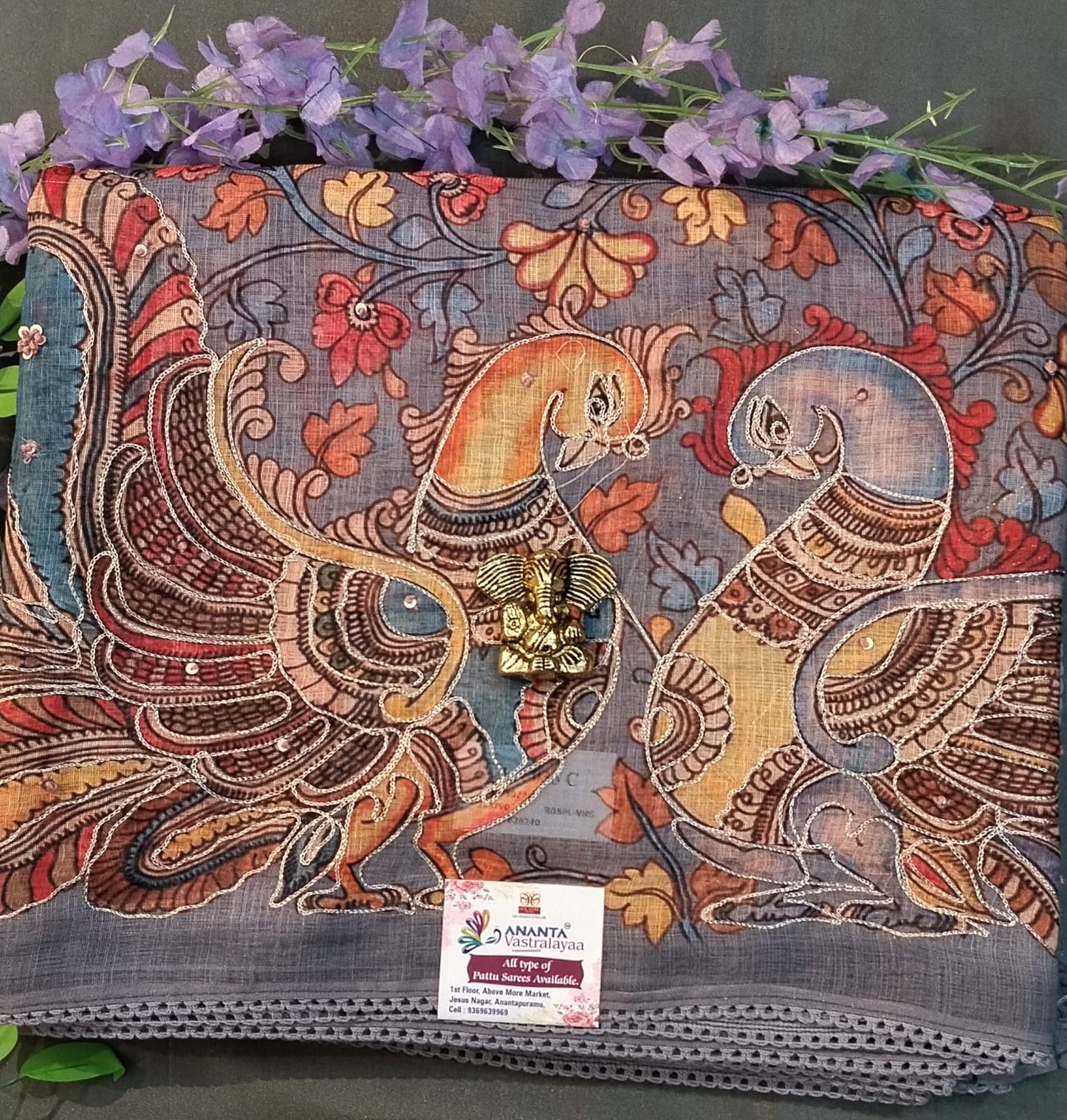 Light Purple Cotton Saree with Kalamkari Work