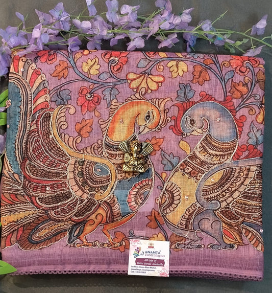 Light Purple Cotton Saree with Kalamkari Work