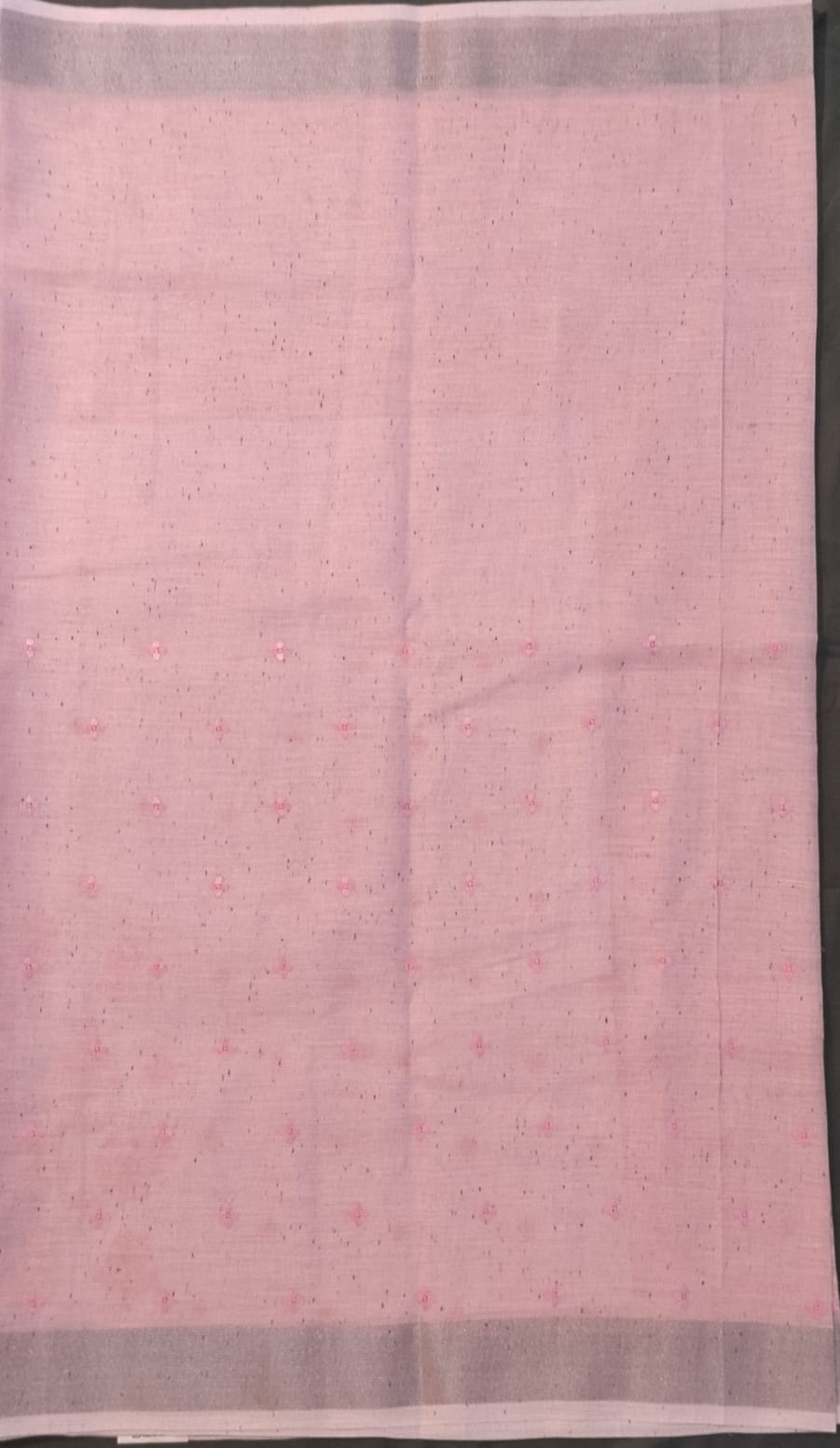 Baby Pink Pure Linen Saree with Embroidery