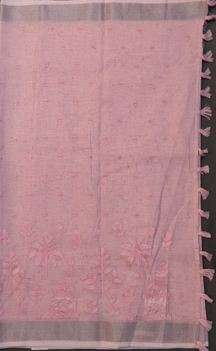 Baby Pink Pure Linen Saree with Embroidery