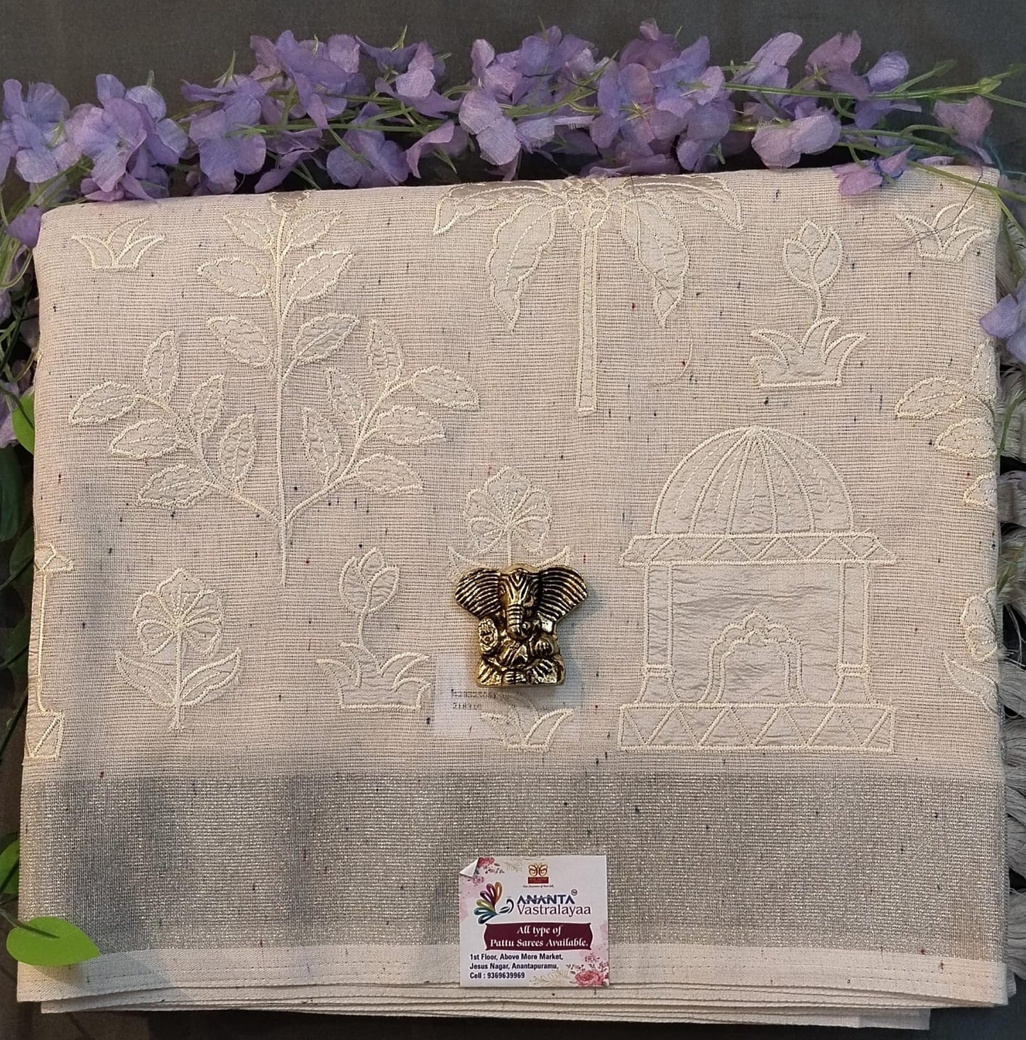 Baby Pink Pure Linen Saree with Embroidery