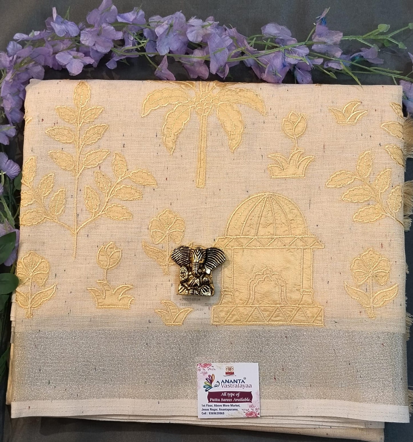 Baby Pink Pure Linen Saree with Embroidery