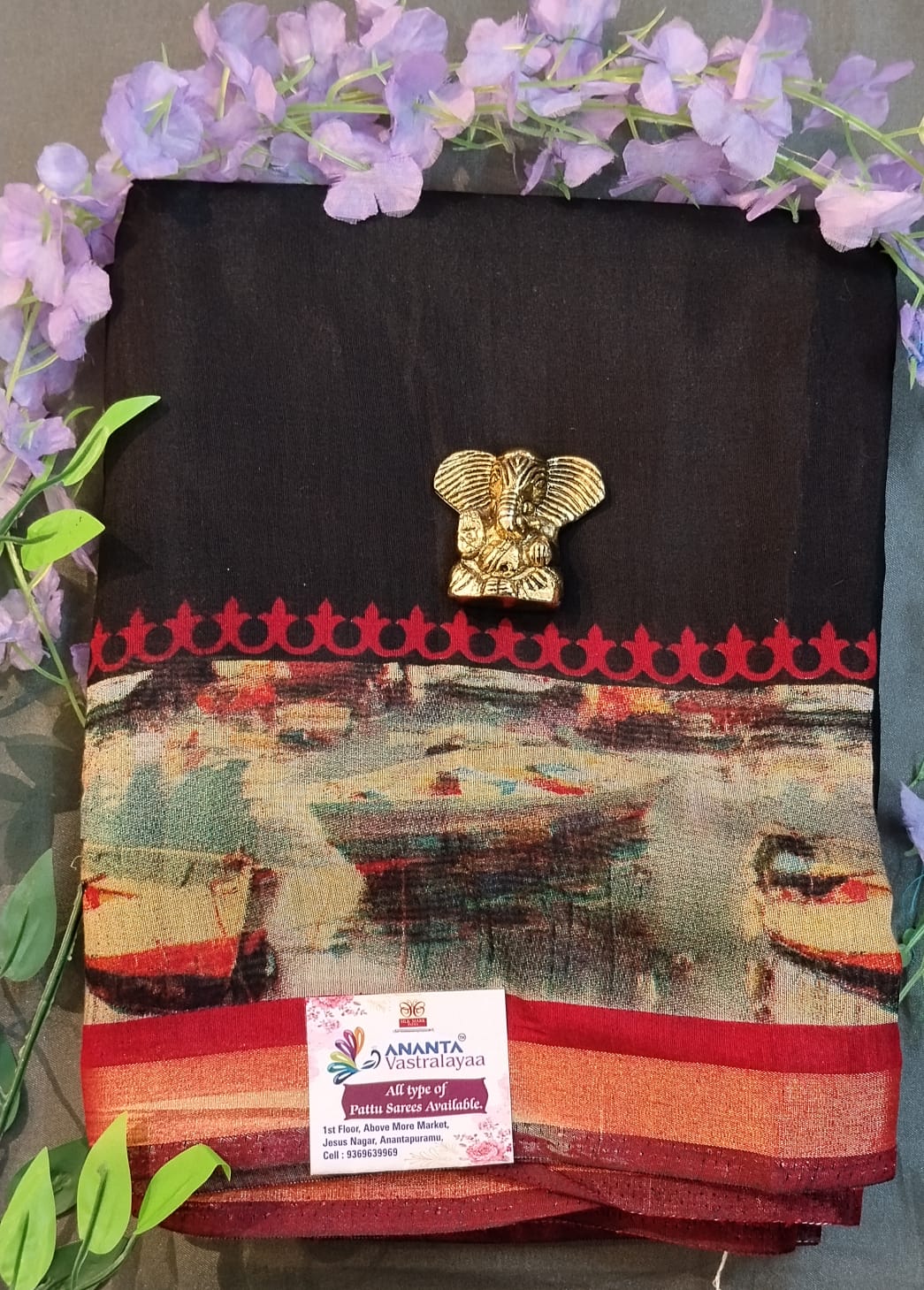 Black Dola Silk Saree