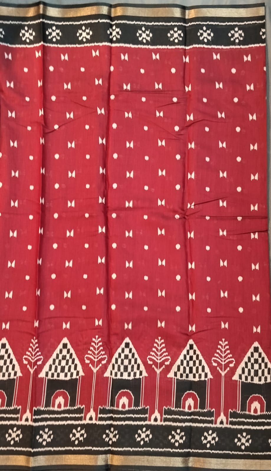 Maroon Red Dola Silk Saree with Kalamkari