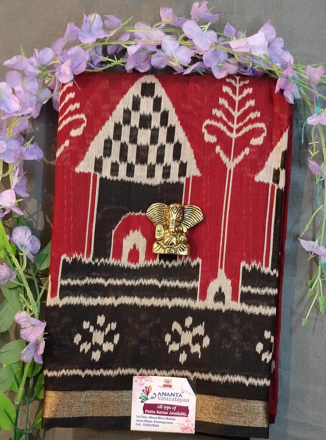 Maroon Red Dola Silk Saree with Kalamkari
