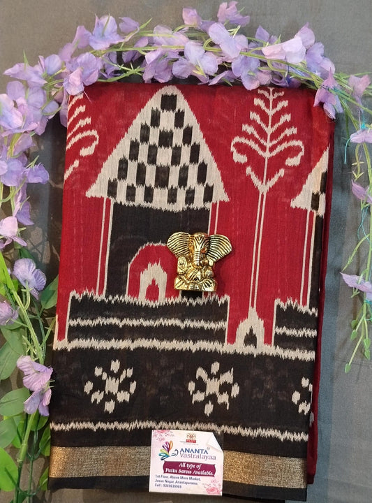 Maroon Red Dola Silk Saree with Kalamkari