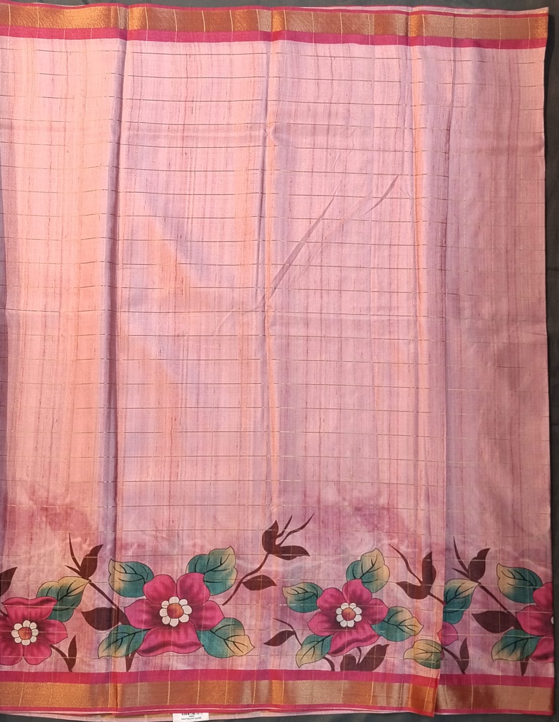 Baby Pink Soft Dola Silk Saree with Checks