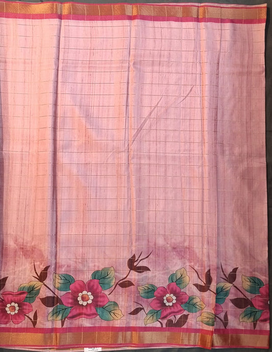 Baby Pink Soft Dola Silk Saree with Checks