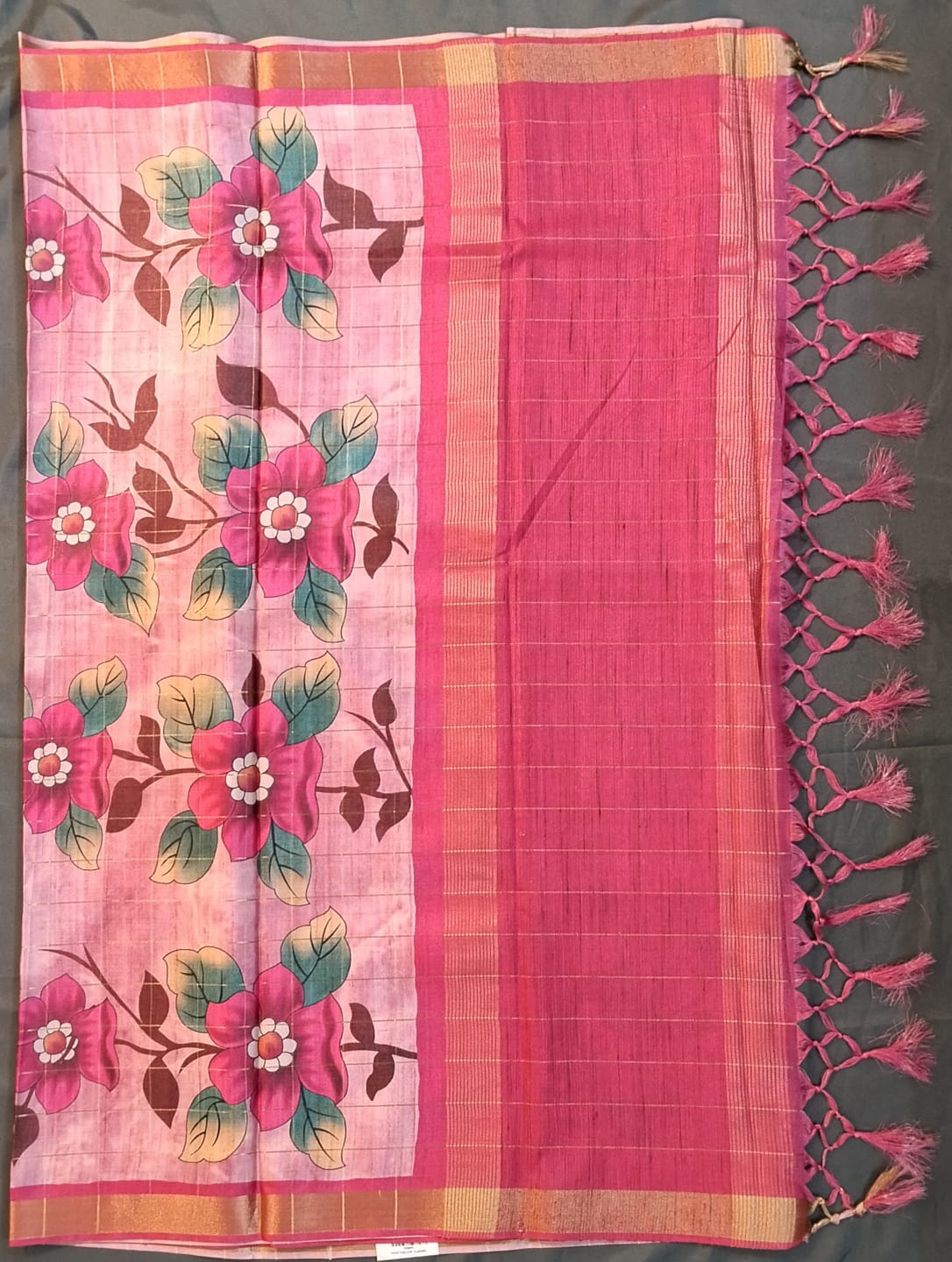 Baby Pink Soft Dola Silk Saree with Checks