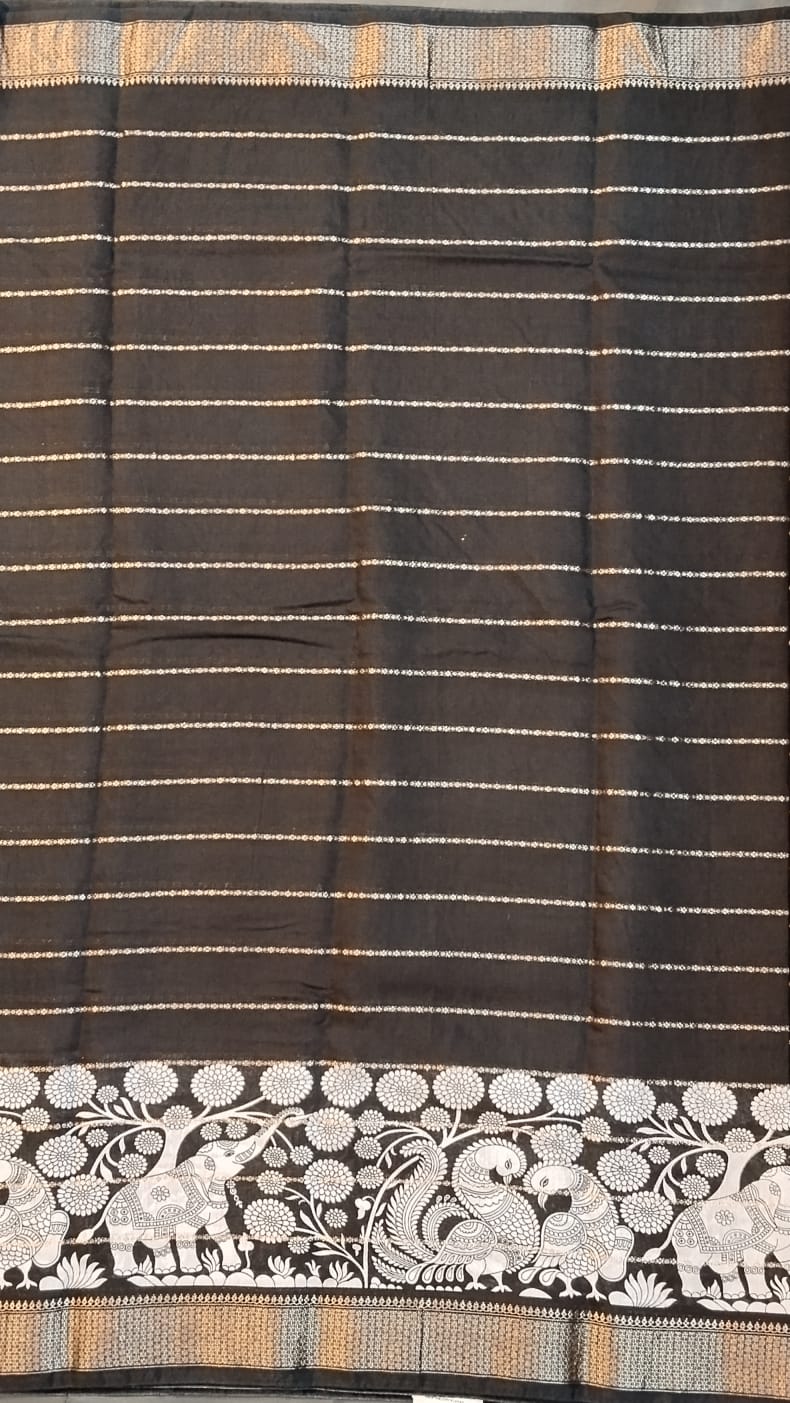 Black Cotton Saree with Temple Border