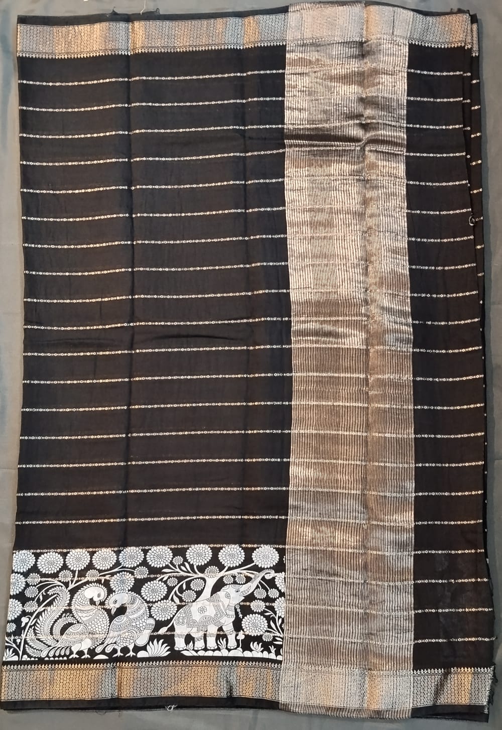 Black Cotton Saree with Temple Border
