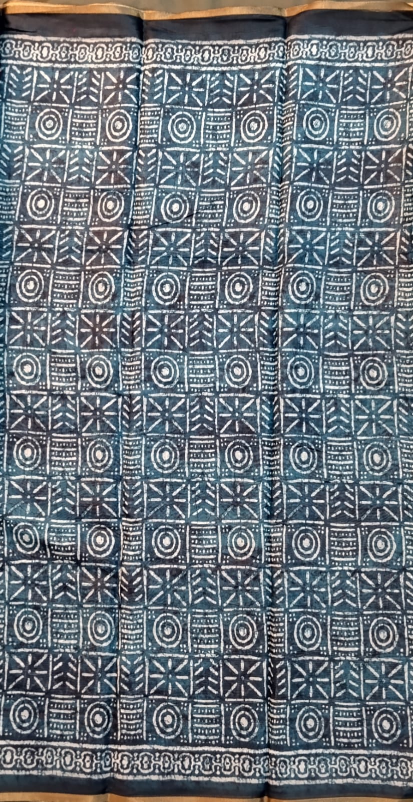 Blue Cotton Saree with Batik Pattern