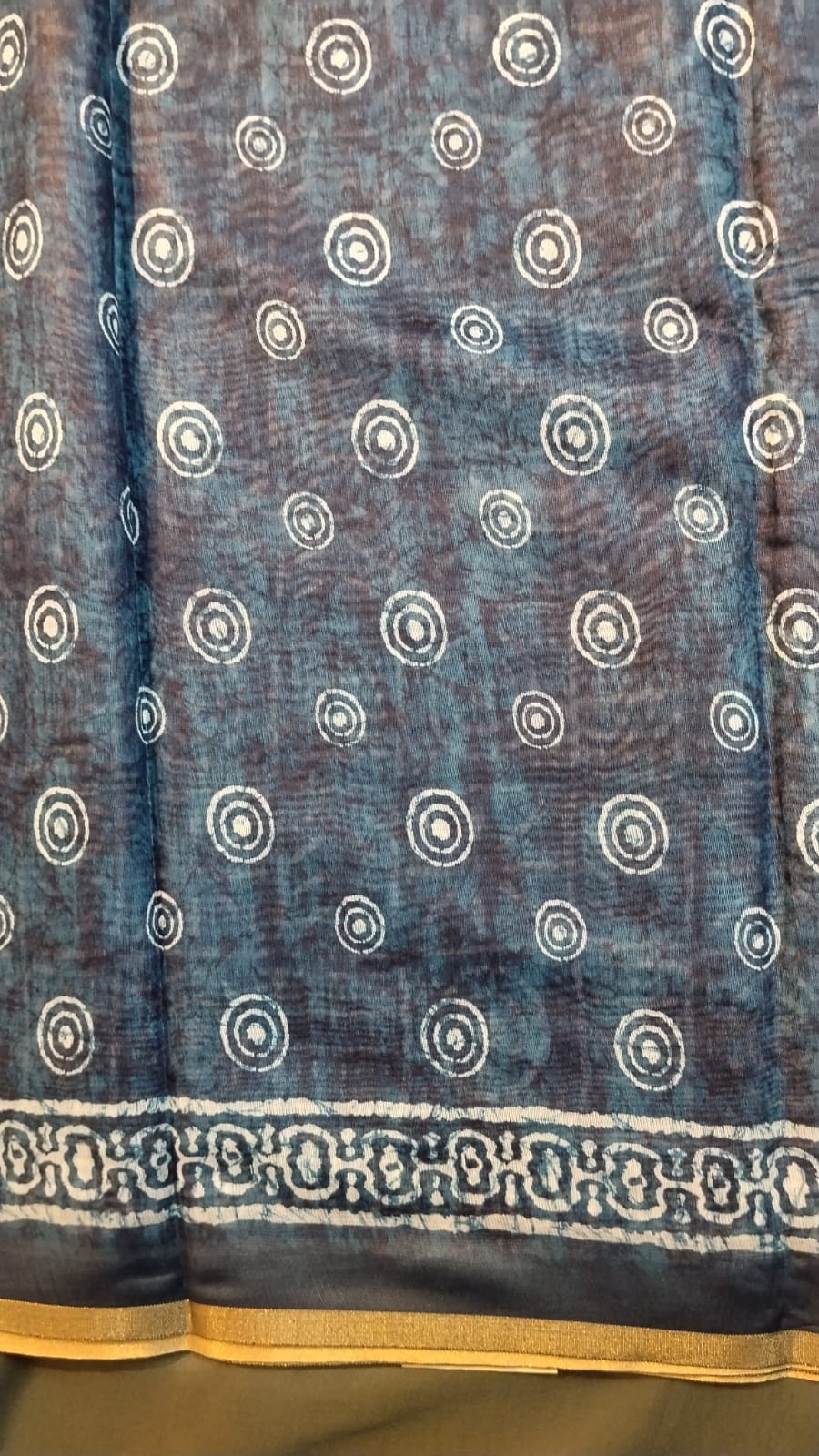 Blue Cotton Saree with Batik Pattern