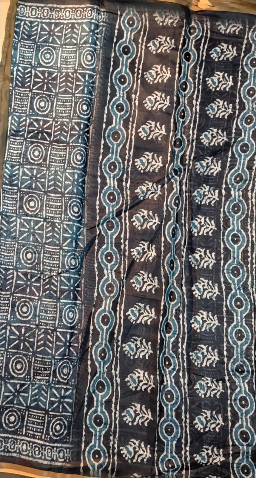 Blue Cotton Saree with Batik Pattern