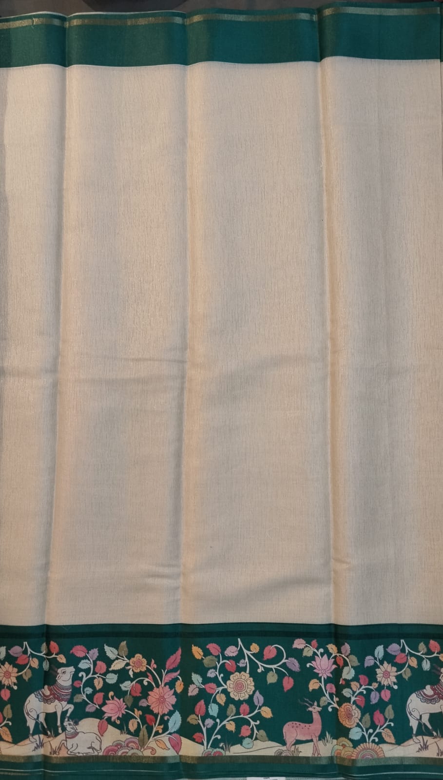 White Tussar Saree with Kalamkari Border