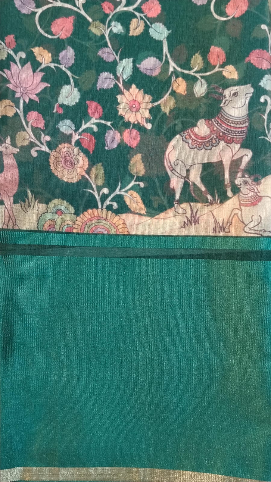 White Tussar Saree with Kalamkari Border
