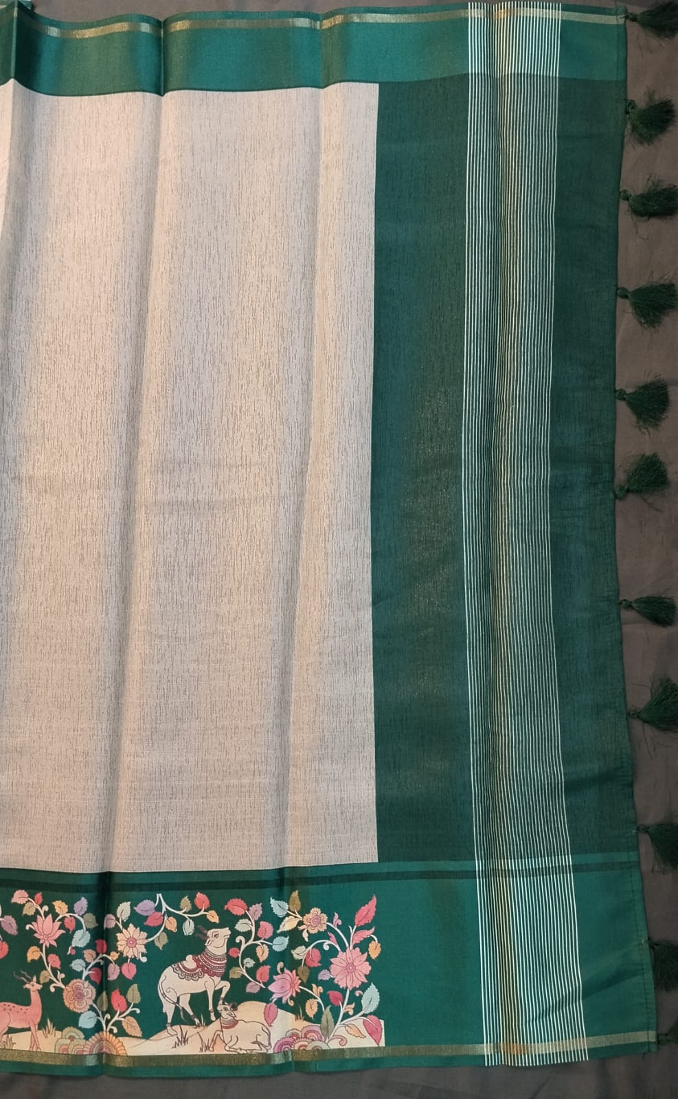 White Tussar Saree with Kalamkari Border