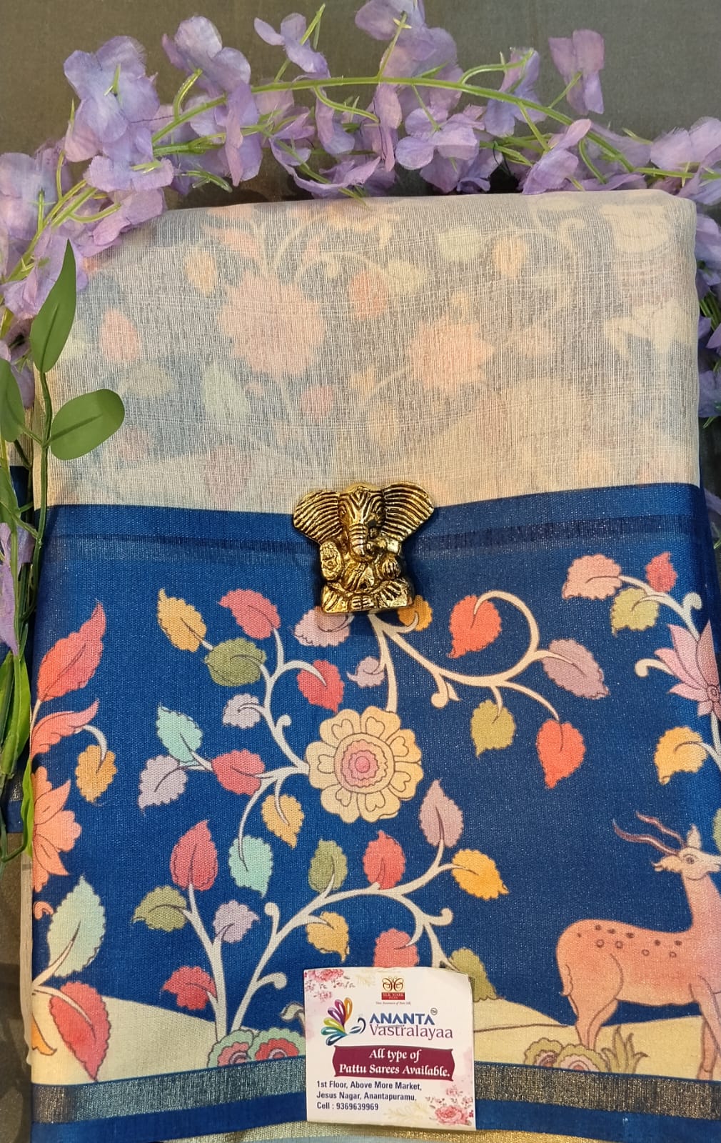White Tussar Saree with Kalamkari Border
