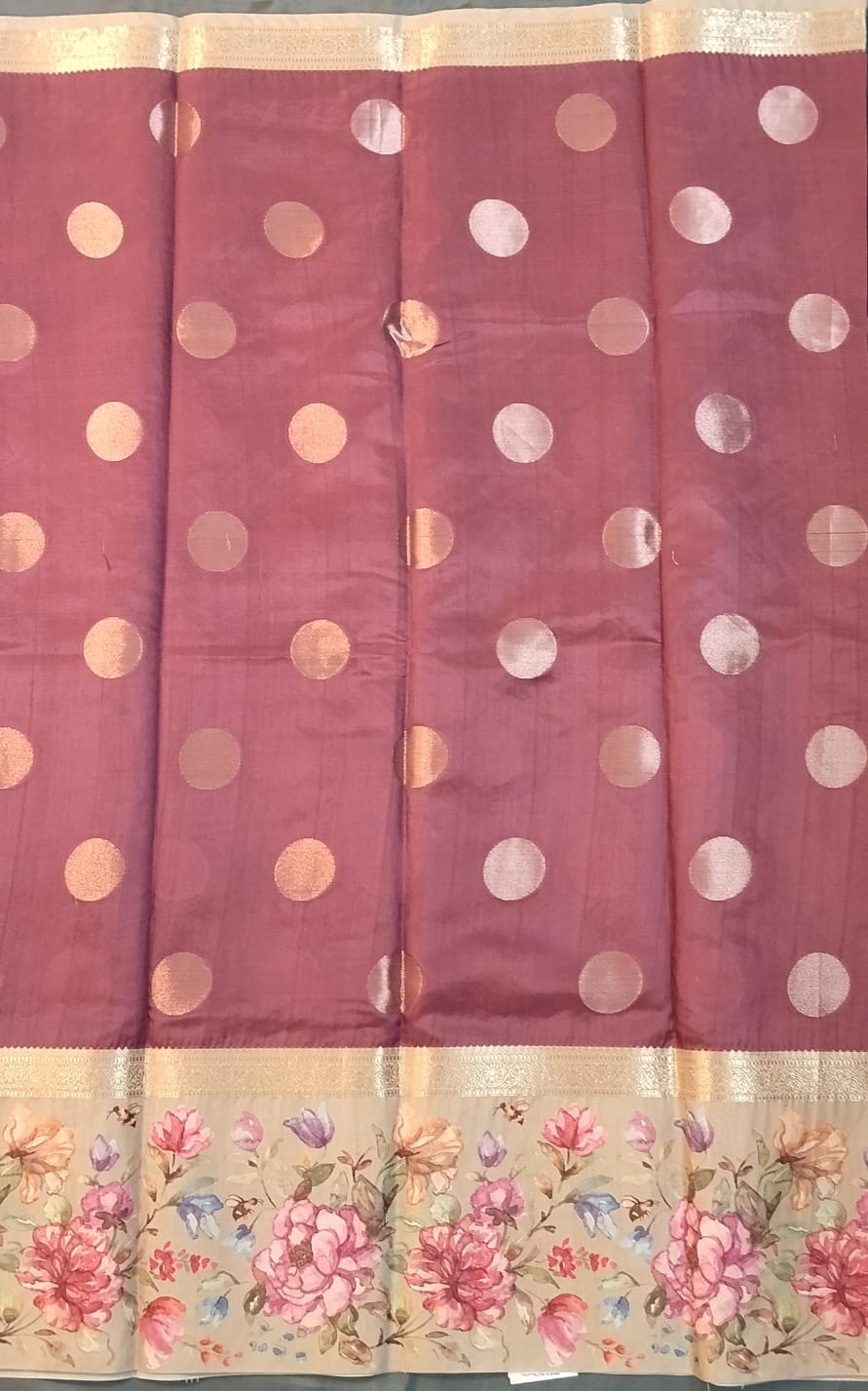 Onion Pink Tussar Saree with Floral Print