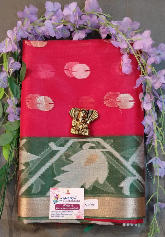 Red Kota Silk Saree with Handloom Design
