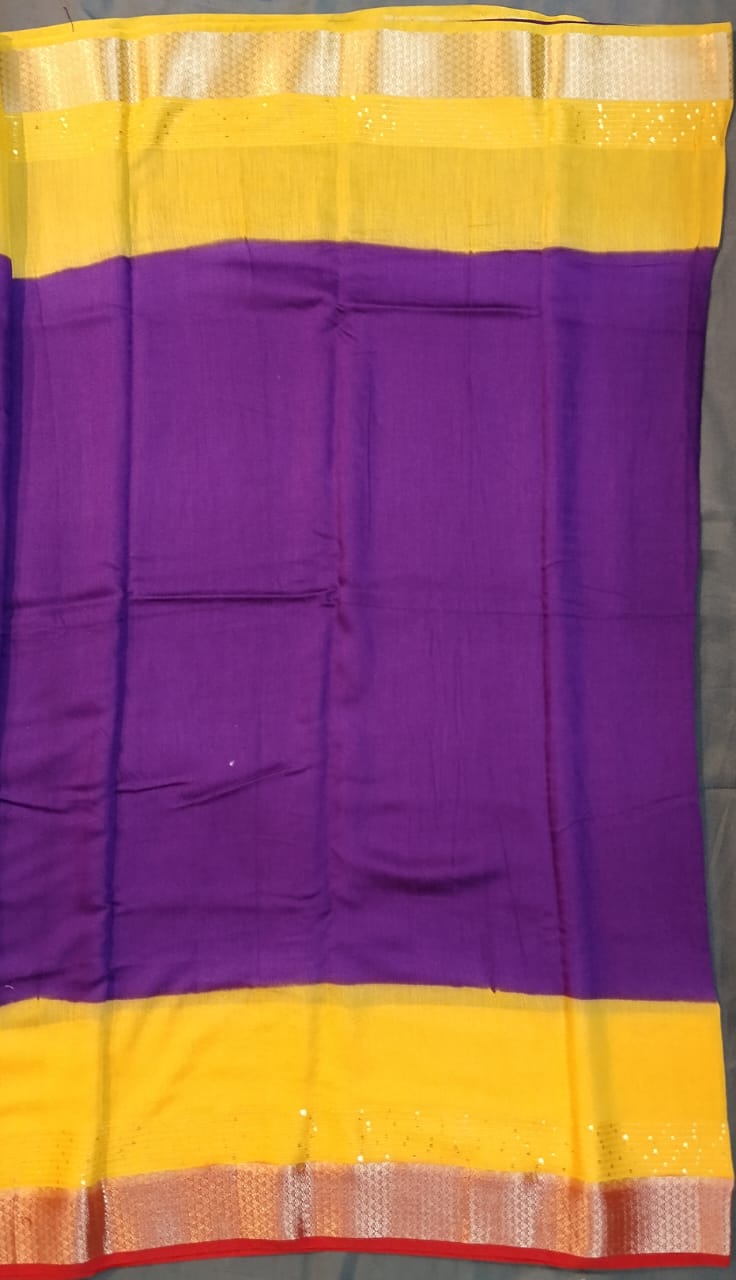 Violet Raw Silk Saree with Zari & Sequin Work