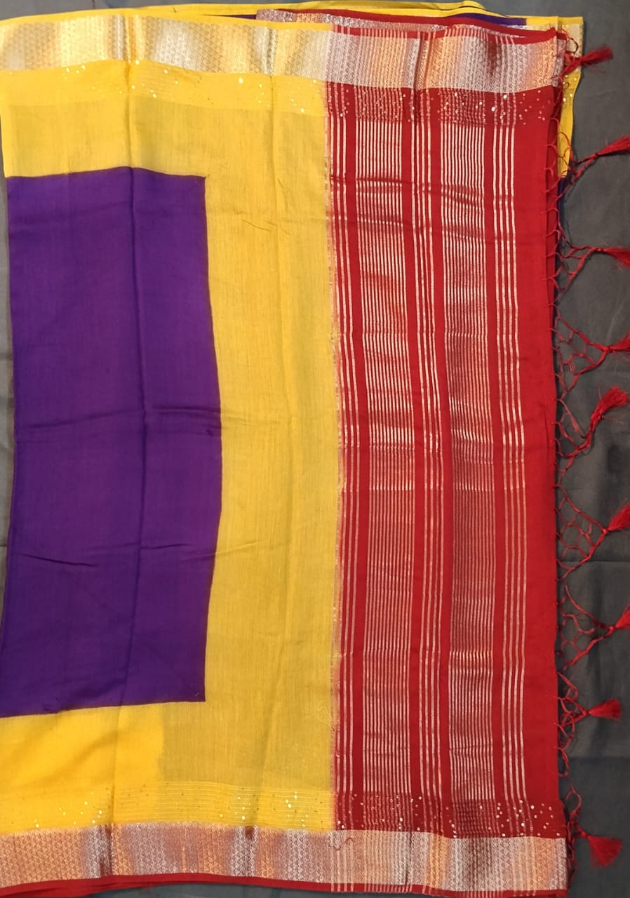 Violet Raw Silk Saree with Zari & Sequin Work