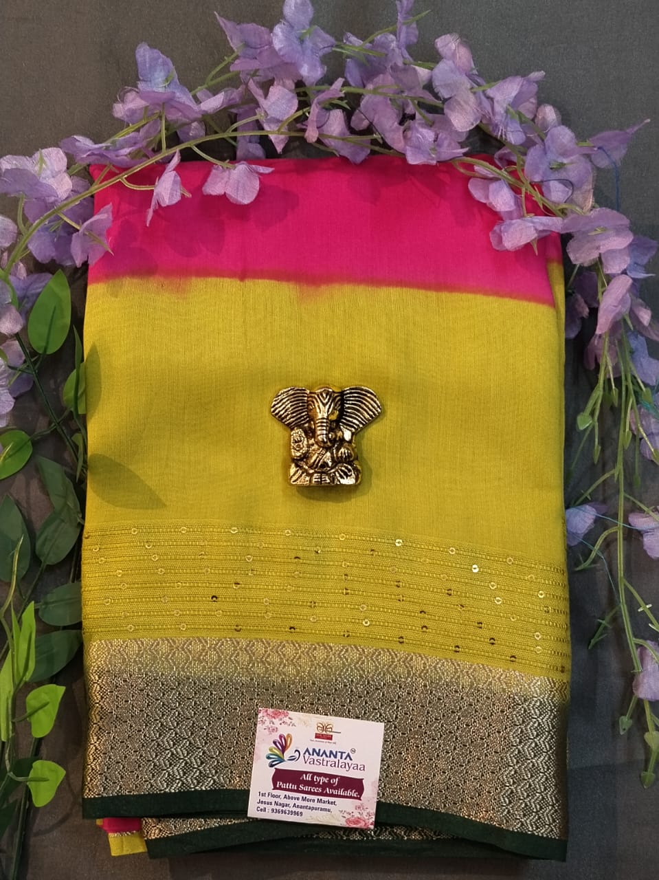Violet Raw Silk Saree with Zari & Sequin Work
