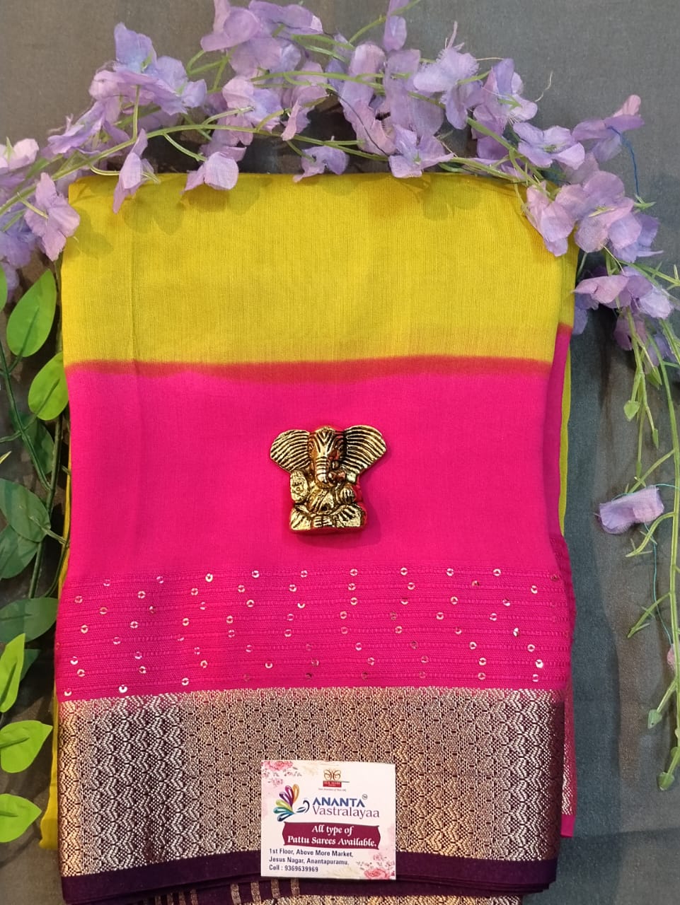 Violet Raw Silk Saree with Zari & Sequin Work