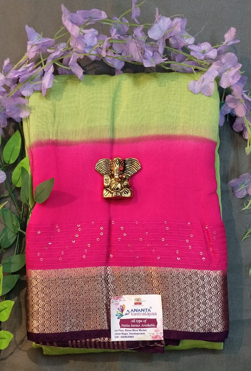 Violet Raw Silk Saree with Zari & Sequin Work