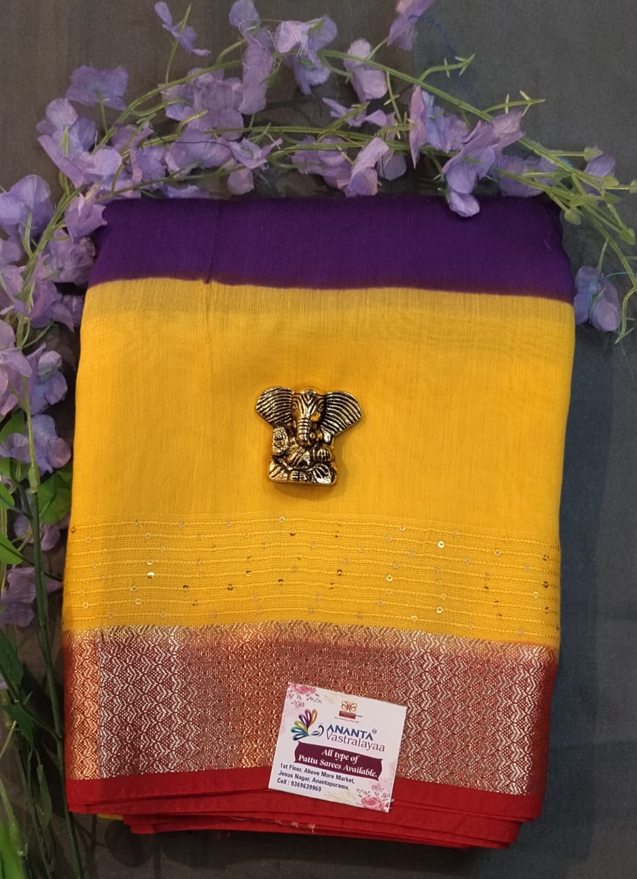 Violet Raw Silk Saree with Zari & Sequin Work