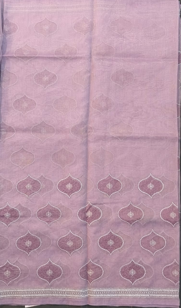 Light Purple Linen Net Saree with Zari Work