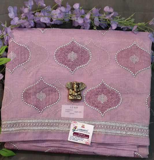 Light Purple Linen Net Saree with Zari Work