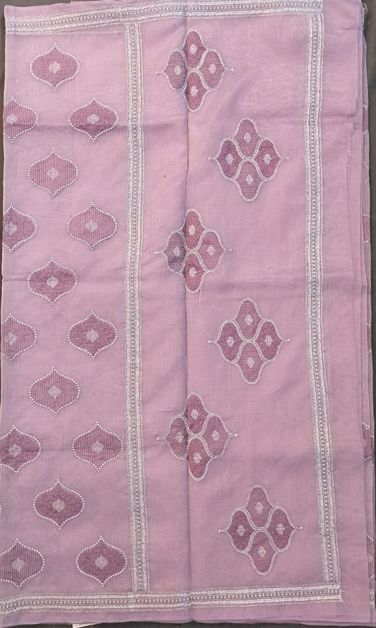 Light Purple Linen Net Saree with Zari Work