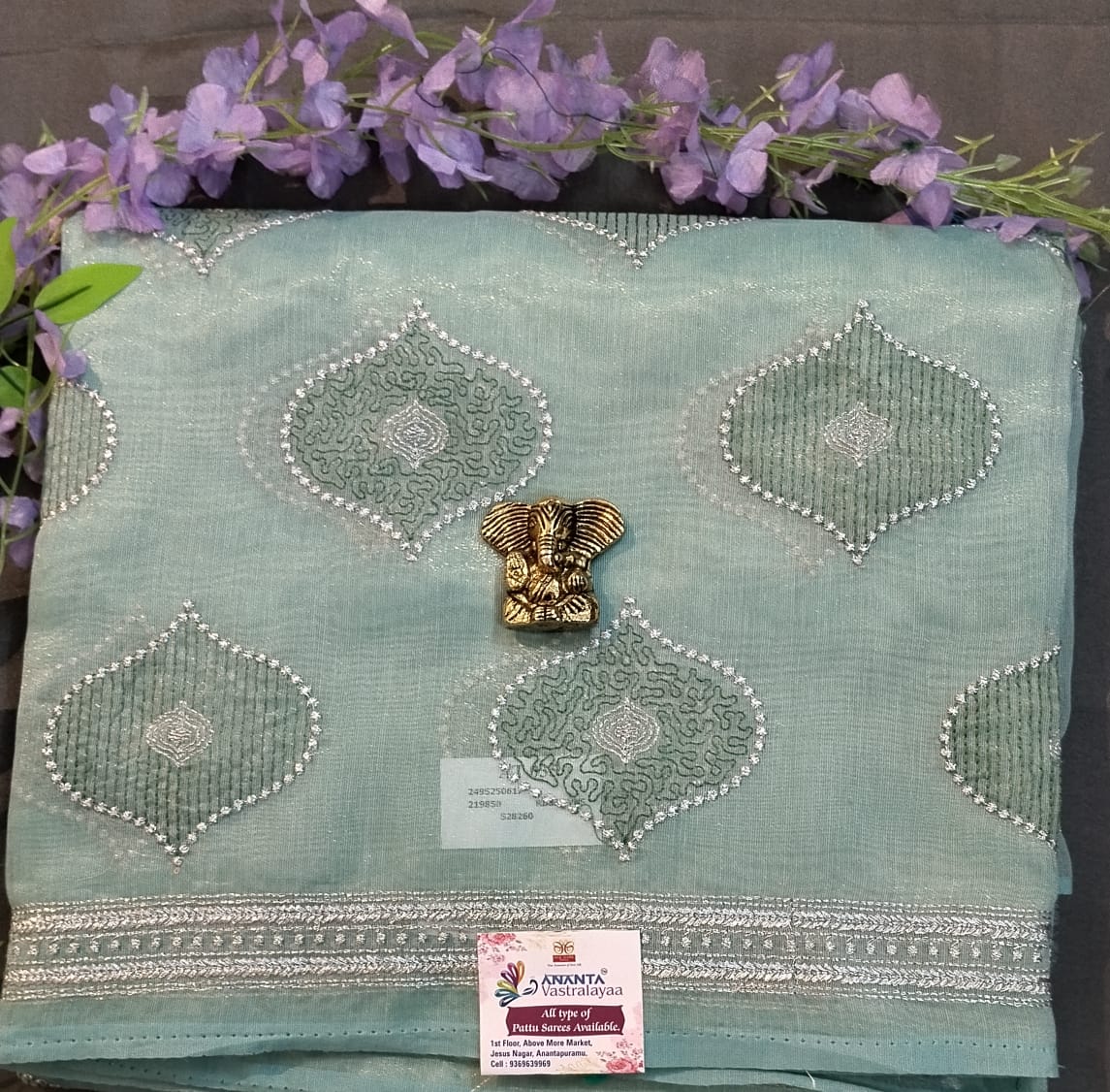 Light Purple Linen Net Saree with Zari Work