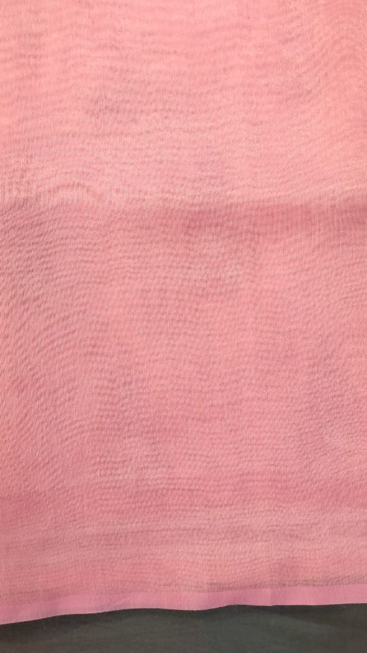 Baby Pink Linen Net Saree with Thread Work