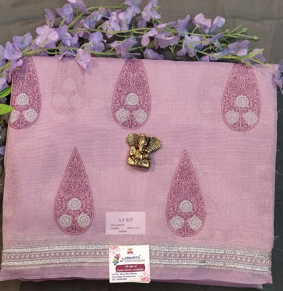 Baby Pink Linen Net Saree with Thread Work