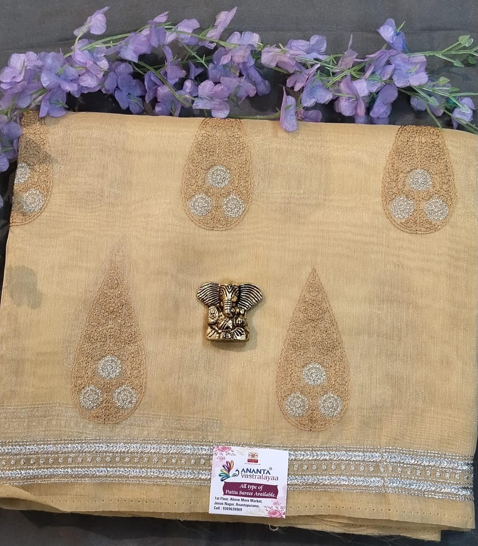 Baby Pink Linen Net Saree with Thread Work