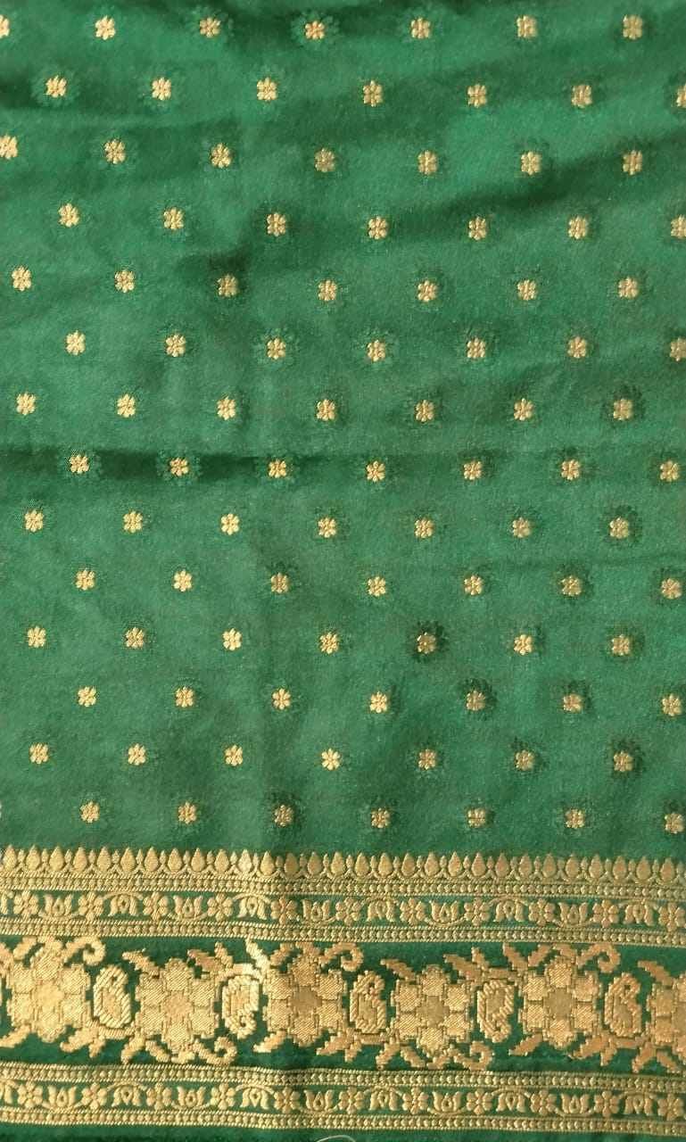Dark Green Mushroo Silk Saree with Banarasi Border
