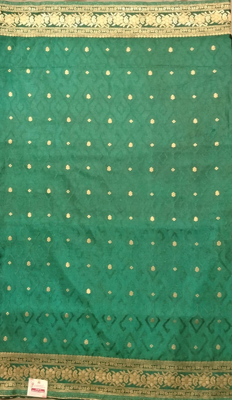 Dark Green Mushroo Silk Saree with Banarasi Border