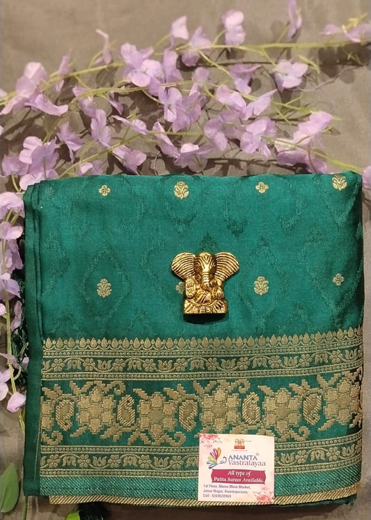 Dark Green Mushroo Silk Saree with Banarasi Border