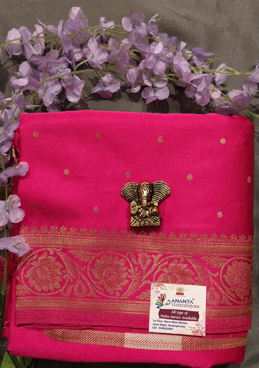 Red Mushroo Silk Saree with Gold Zari Border